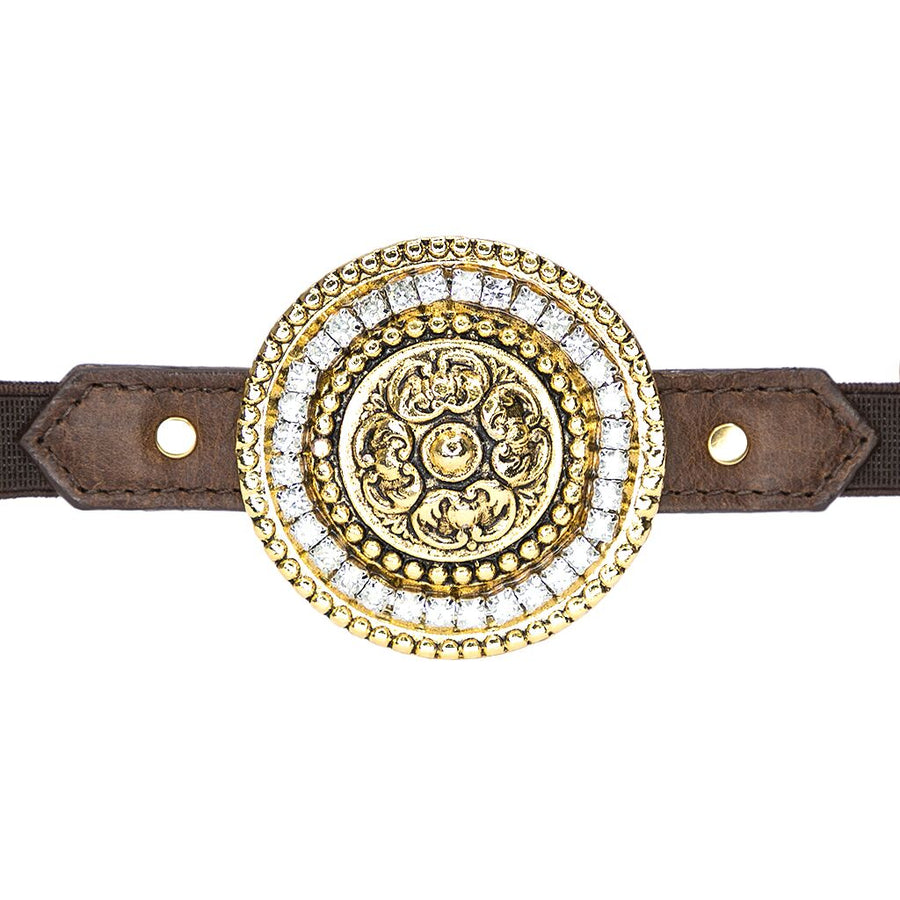 Wendi Belt - Chocolate stretch Gold Rings Crystal - Streets Ahead