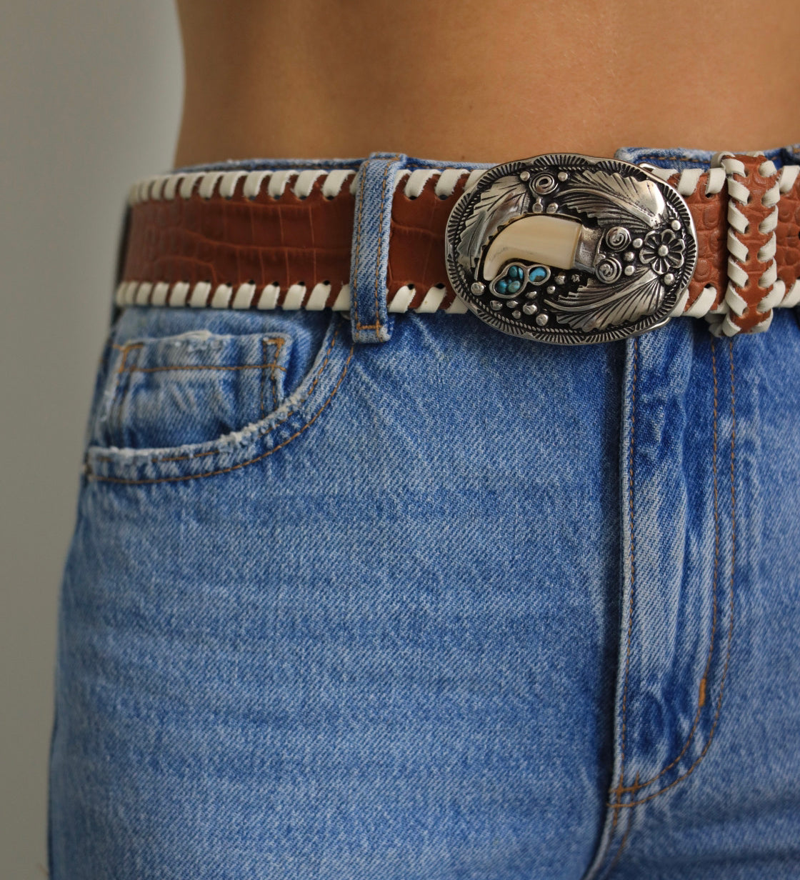 Streets Ahead August Belt — croc-embossed leather western belt, handcrafted in Los Angeles