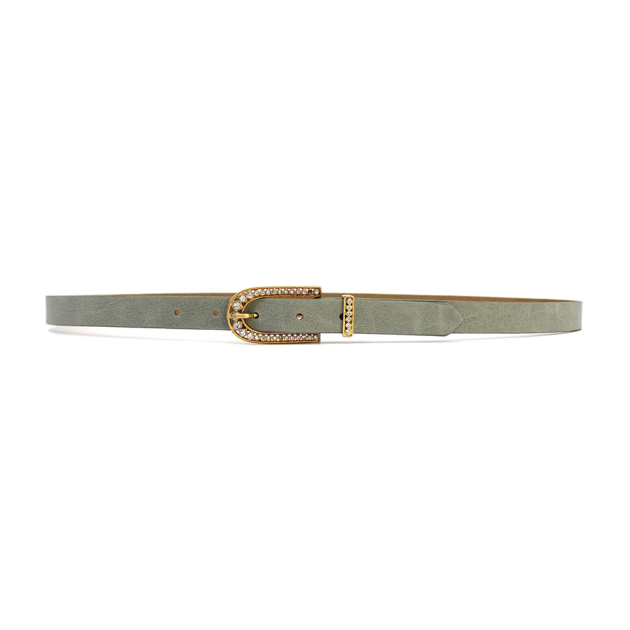 Sage Mini - Italian Leather Narrow Belt Gold Buckle Crystals - Streets Ahead