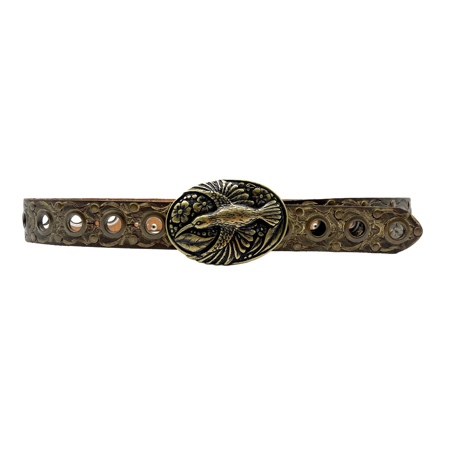 Birdi - Western Brass Oval Buckle Leather Belt - Streets Ahead