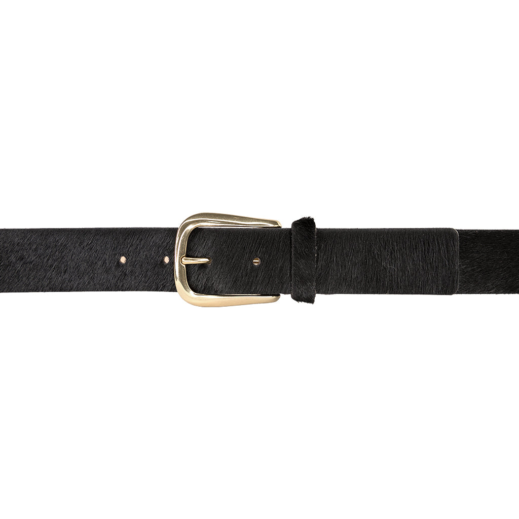 Streets Ahead Donatella Belt — black calf-hair leather belt, handcrafted in Los Angeles