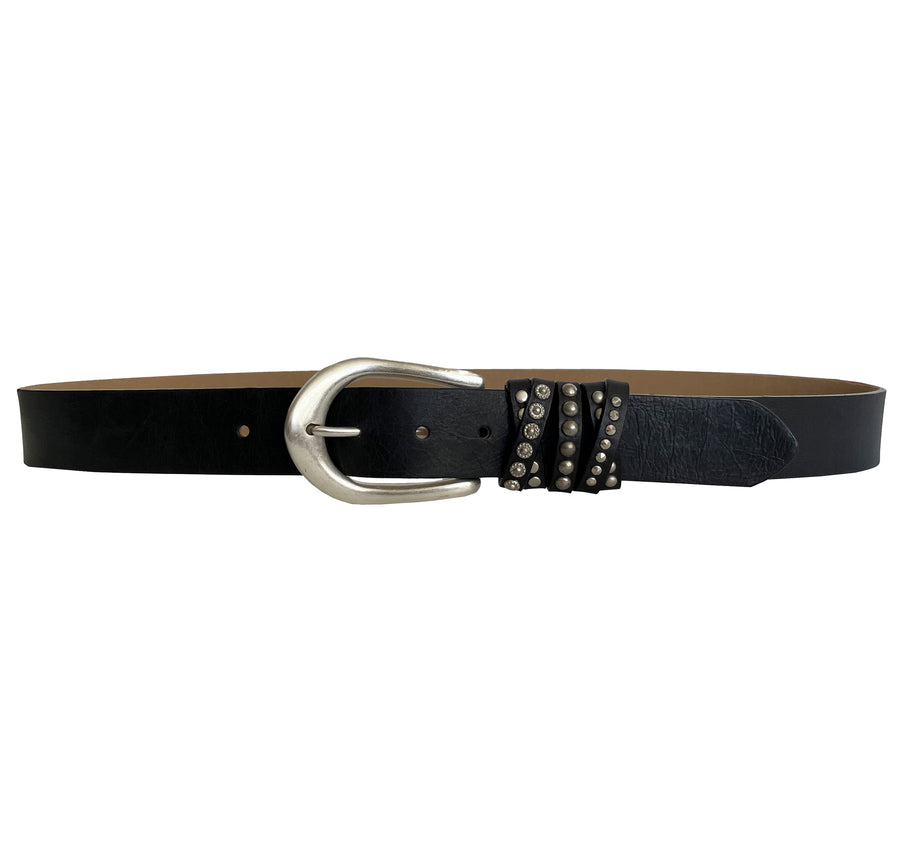 Crista Belt - Black Studded Loop Silver - Streets Ahead