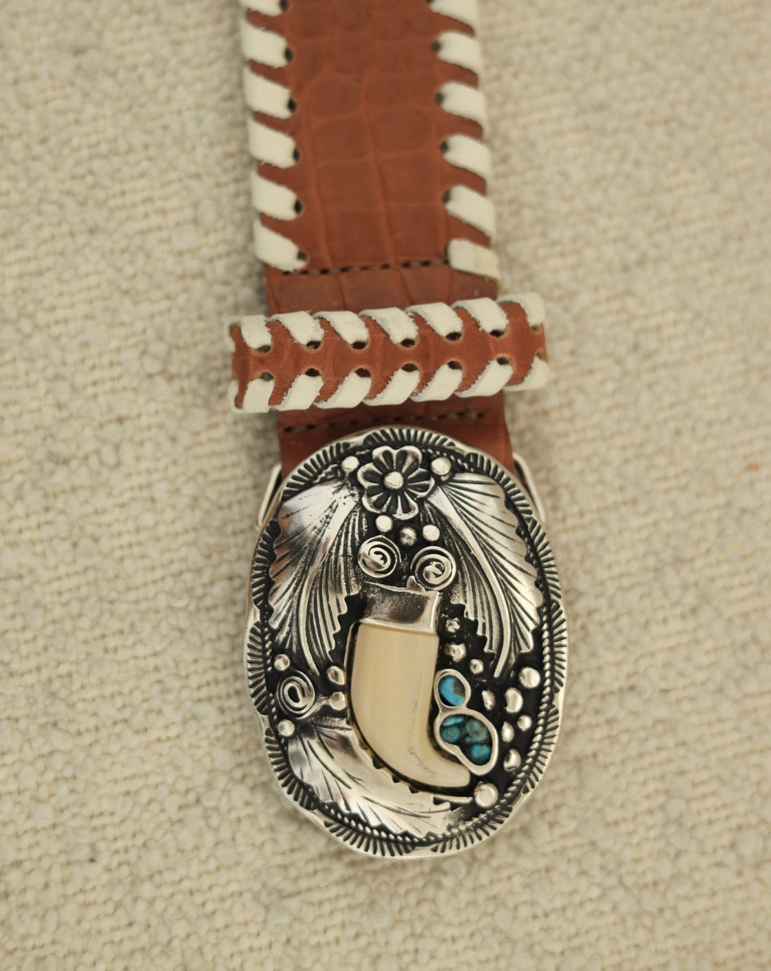 August Belt - Western Buckle Cognac Croc Embossed Leather - Streets Ahead