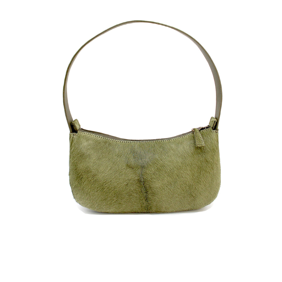 Kai Shoulder Bag - Olive Green Hair-On Leather 90's Purse - Streets Ahead