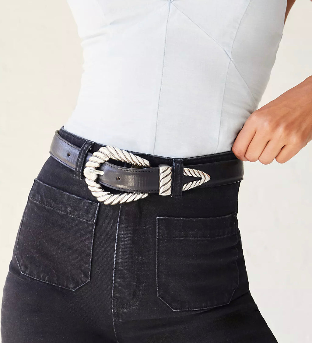 Streets Ahead Off To The Races Belt — black leather western belt with silver buckle loop and tip, handcrafted in Los Angeles