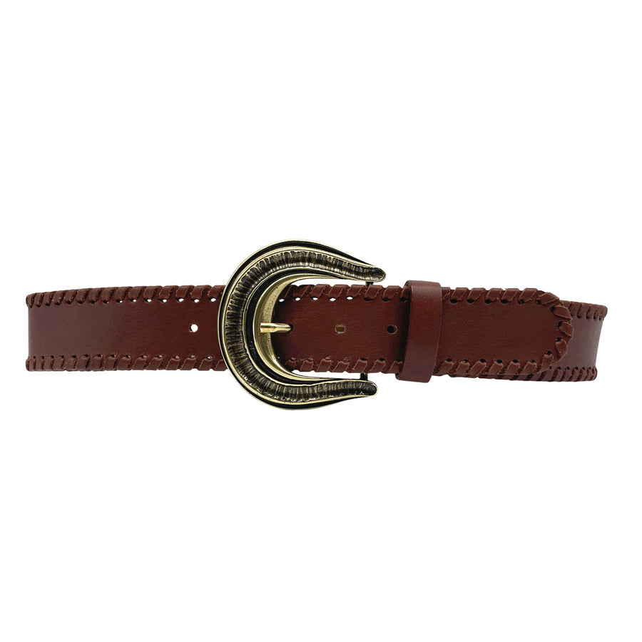 Belle Belt - Cognac Western Leather Belt - Streets Ahead