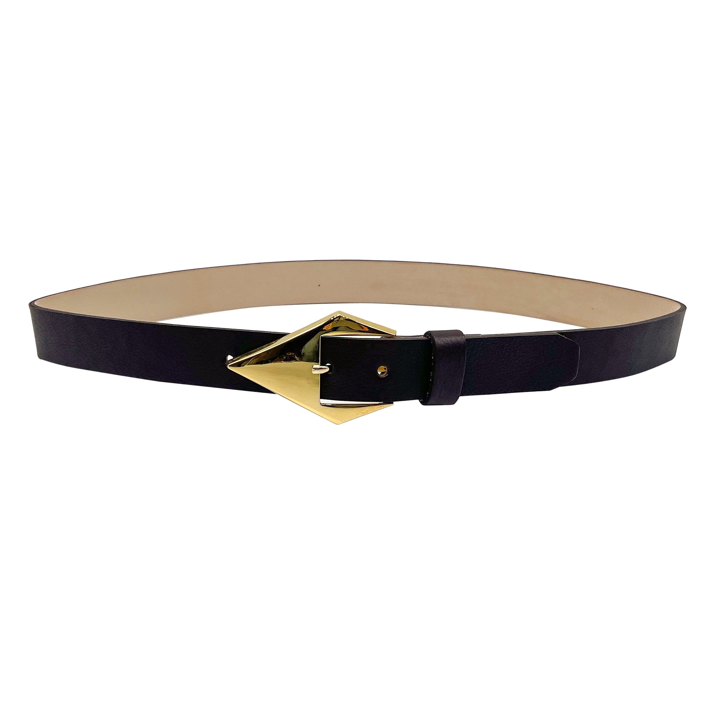 Maeve - Chocolate Leather Angular Buckle Belt - Streets Ahead