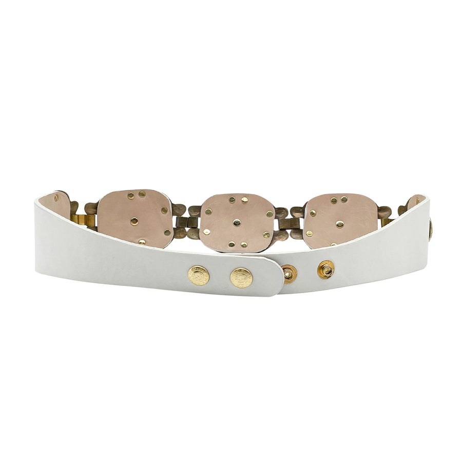 Calista - Vintage Brass White Leather Belt - Streets Ahead
