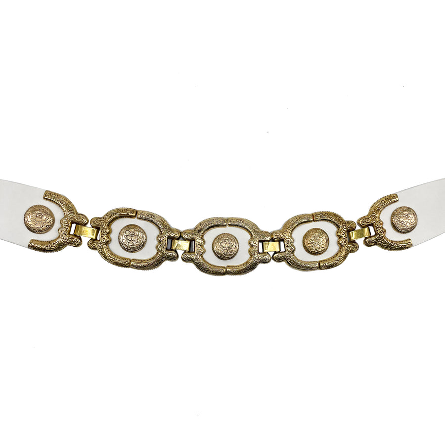 Calista - Vintage Brass White Leather Belt - Streets Ahead