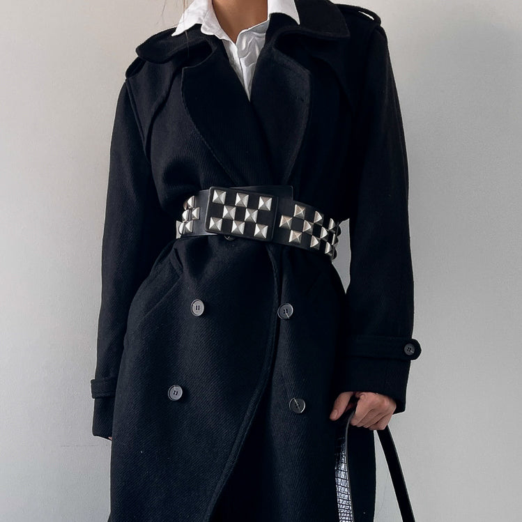 Roger Belt - Black Leather Belt Silver Pyramid Hardware - Streets Ahead