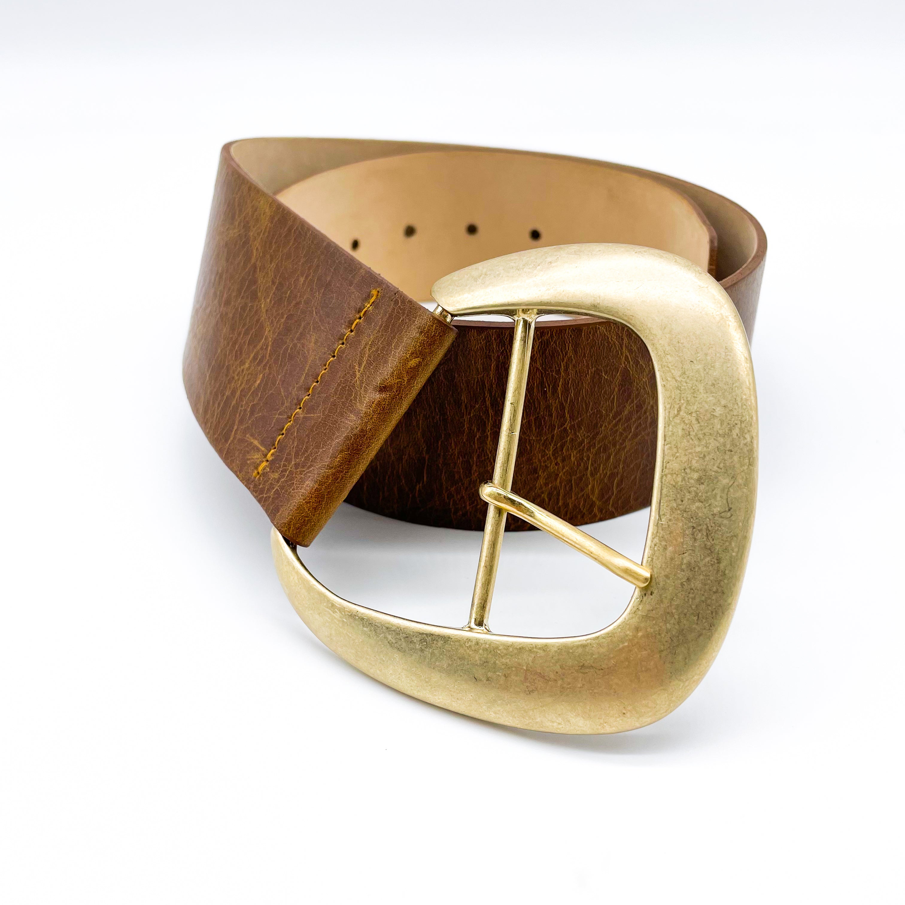 Streets Ahead Maxine Belt — wide brown leather drop waist belt, handcrafted in Los Angeles