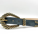 Off To The Races - Navy Leather Belt Western Buckle - Streets Ahead
