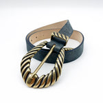 Off To The Races - Navy Leather Belt Western Buckle - Streets Ahead