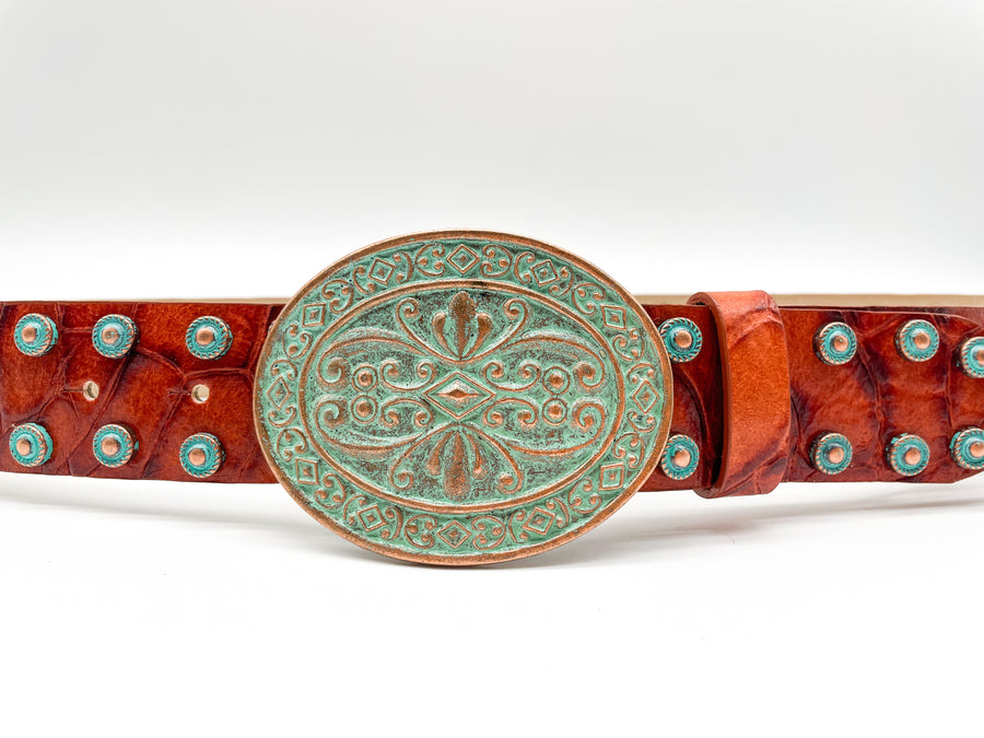 Atlas - Western Patina Buckle Leather Belt - Streets Ahead