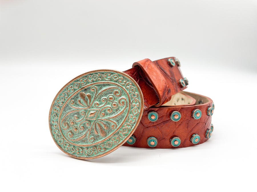 Atlas - Western Patina Buckle Leather Belt - Streets Ahead