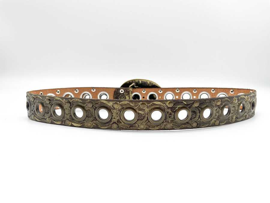 Birdi - Western Brass Oval Buckle Leather Belt - Streets Ahead