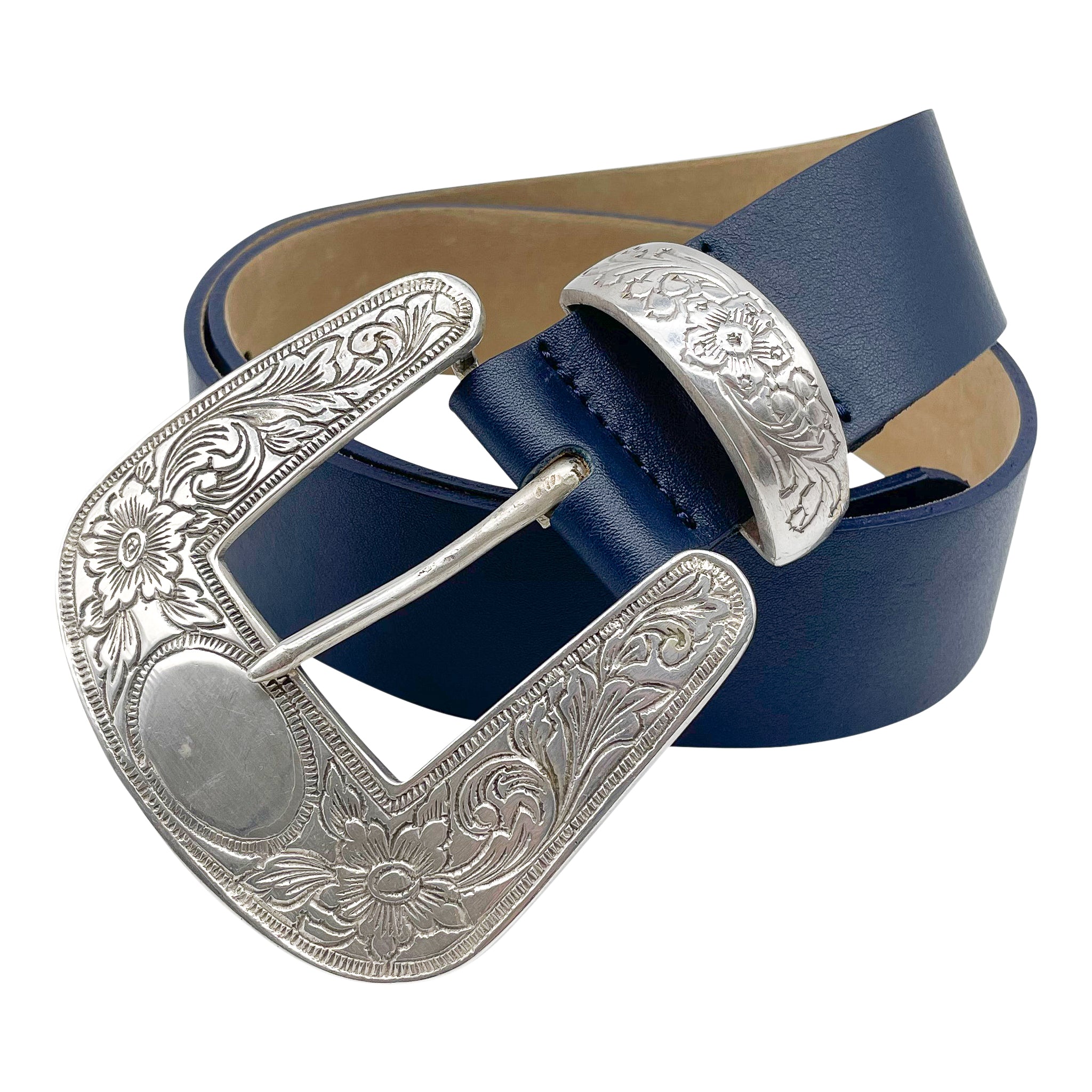 Streets Ahead Bryn Belt — navy leather western belt, handcrafted in Los Angeles