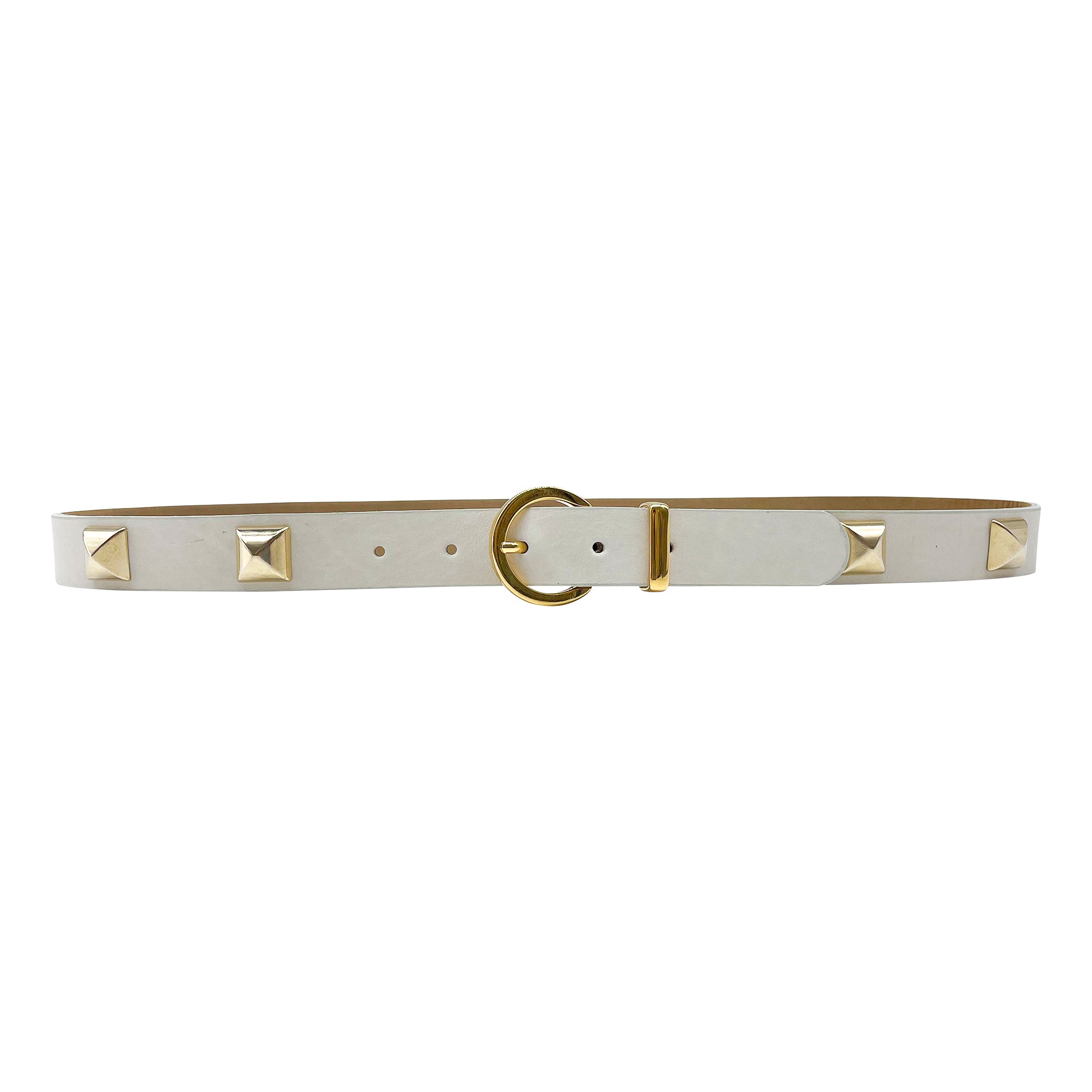 Kya Belt Gold in ivory Italian leather with gold pyramid studs and buckle, Streets Ahead
