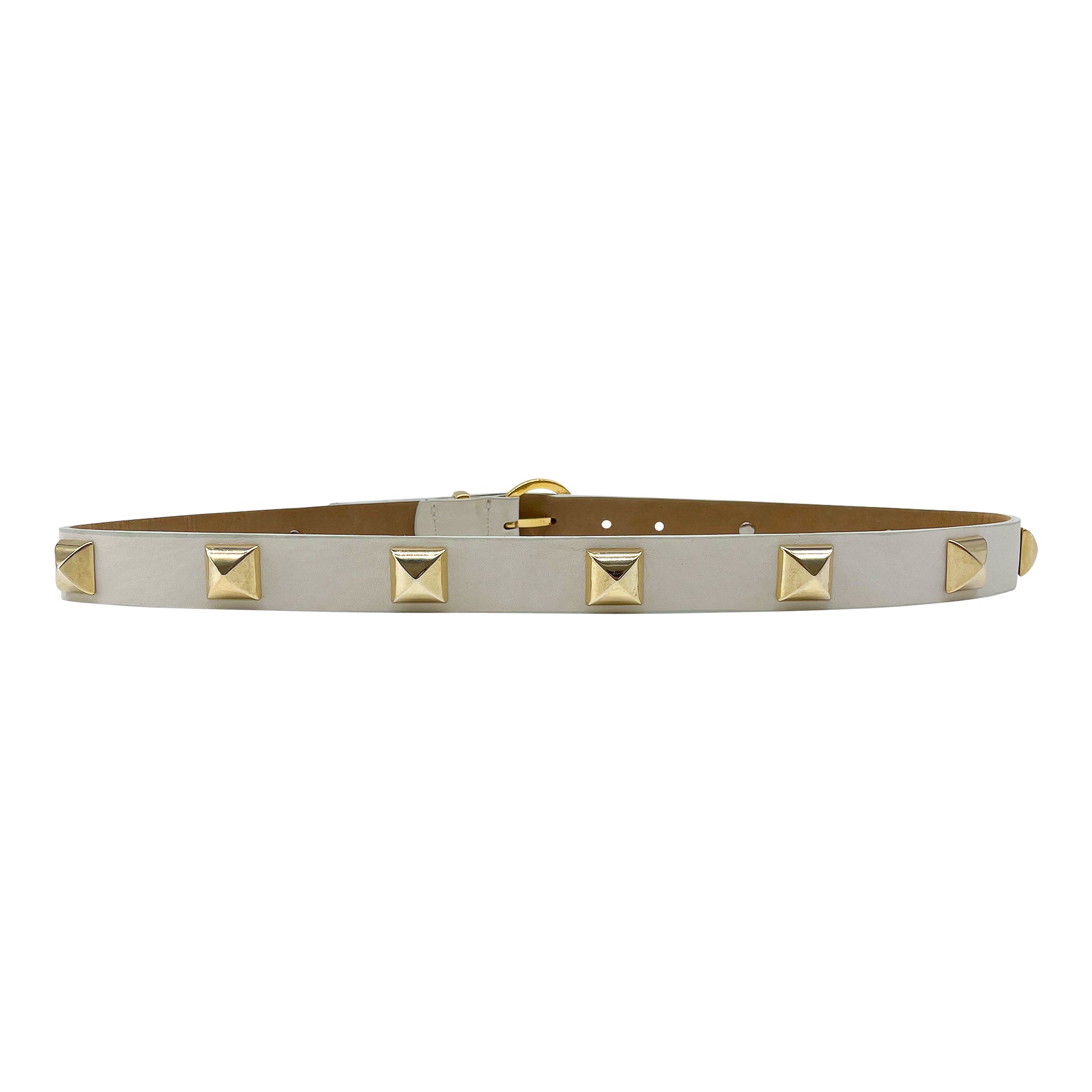 Streets Ahead Kya Belt Gold — ivory leather belt with gold pyramid detail, handcrafted in Los Angeles