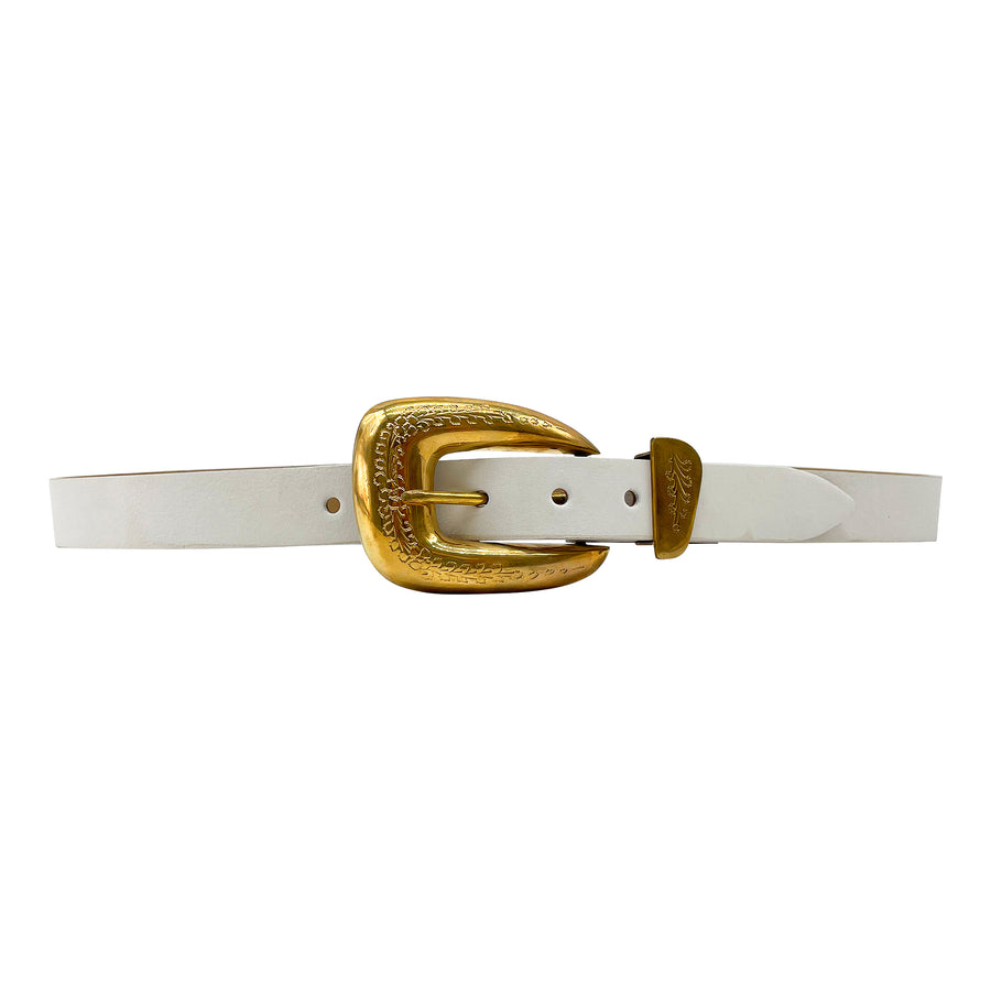 Elani Belt - Off white Leather Western Jean Belt - Streets Ahead