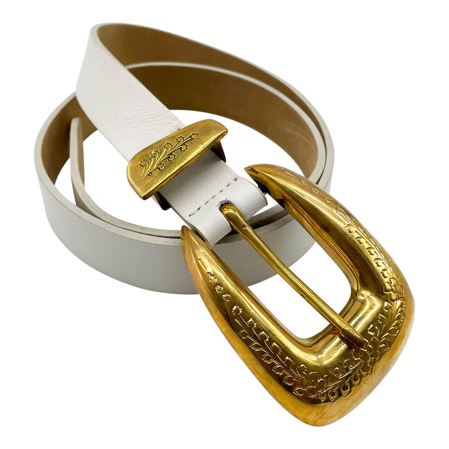 Elani Belt - Off white Leather Western Jean Belt - Streets Ahead