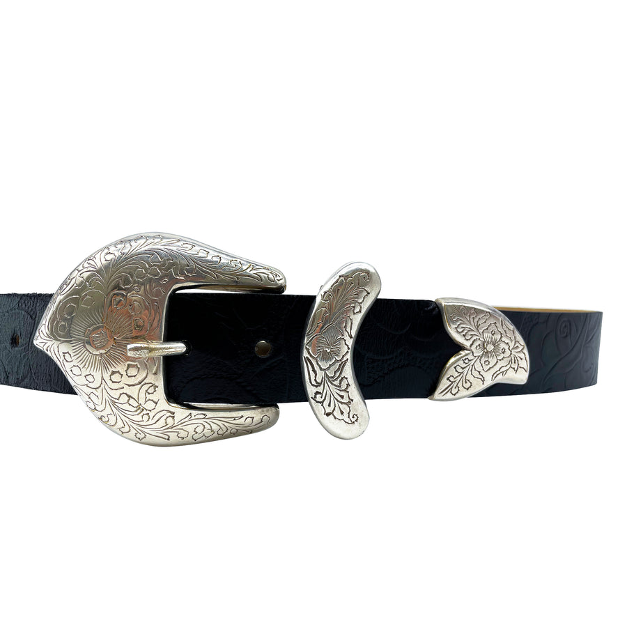 Jordan Belt - Black Leather Western Style - Streets Ahead