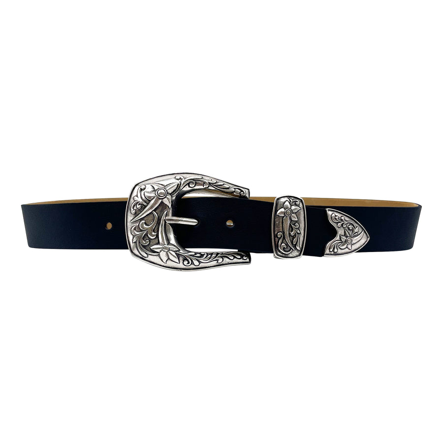 LeAnn - Black Western Leather Belt - Streets Ahead