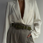 Off To The Races - Olive hair-on Italian leather belt with old brass buckle - Streets Ahead