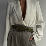Off To The Races - Olive hair-on Italian leather belt with old brass buckle - Streets Ahead