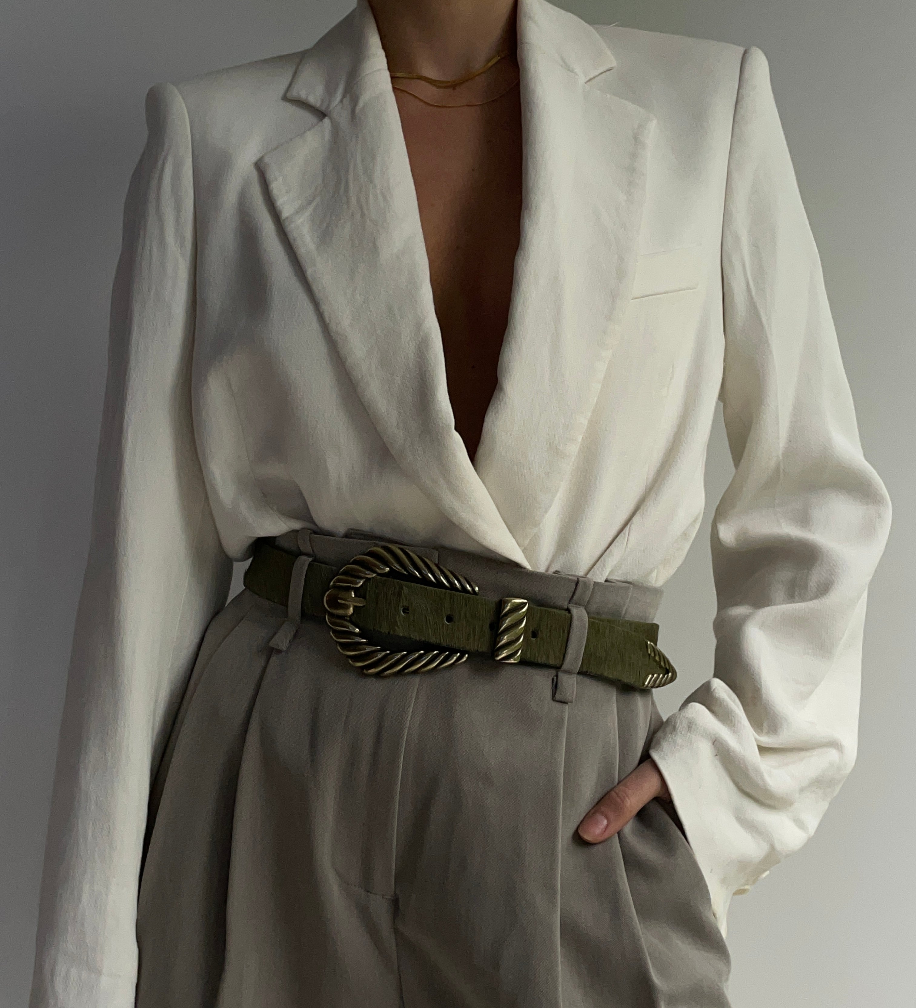 Streets Ahead Off To The Races Brass — olive leather belt, handcrafted in Los Angeles