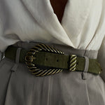 Off To The Races - Olive hair-on Italian leather belt with old brass buckle - Streets Ahead
