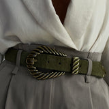 Off To The Races - Olive hair-on Italian leather belt with old brass buckle - Streets Ahead
