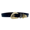 Ariel Belt in black Italian leather with engraved solid brass buckle set, Streets Ahead