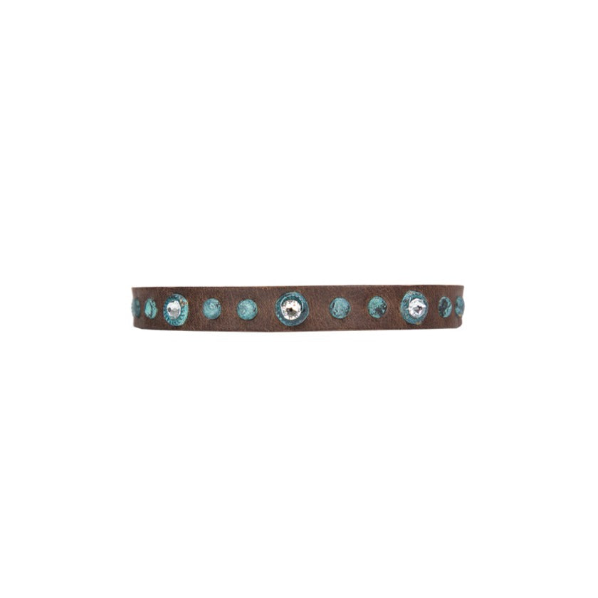 Atlas Cuff - Skinny Chocolate Brown Leather Studded - Streets Ahead