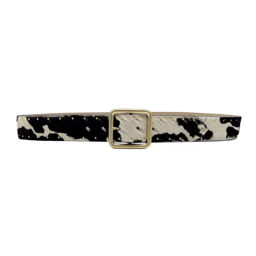 Aviva Belt - Cow Print Jean Belt Gold Buckle - Streets Ahead