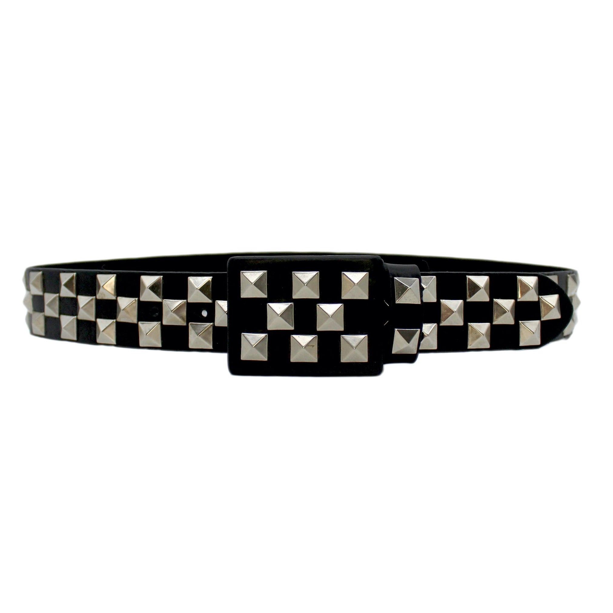 B Roger Belt in black Italian leather with silver-plated pyramid studs, Streets Ahead