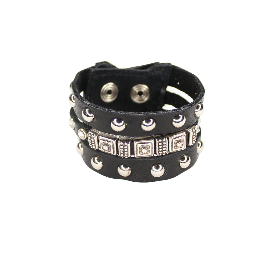 Aurelia Cuff - Black Leather Silver Hardware - Streets Ahead