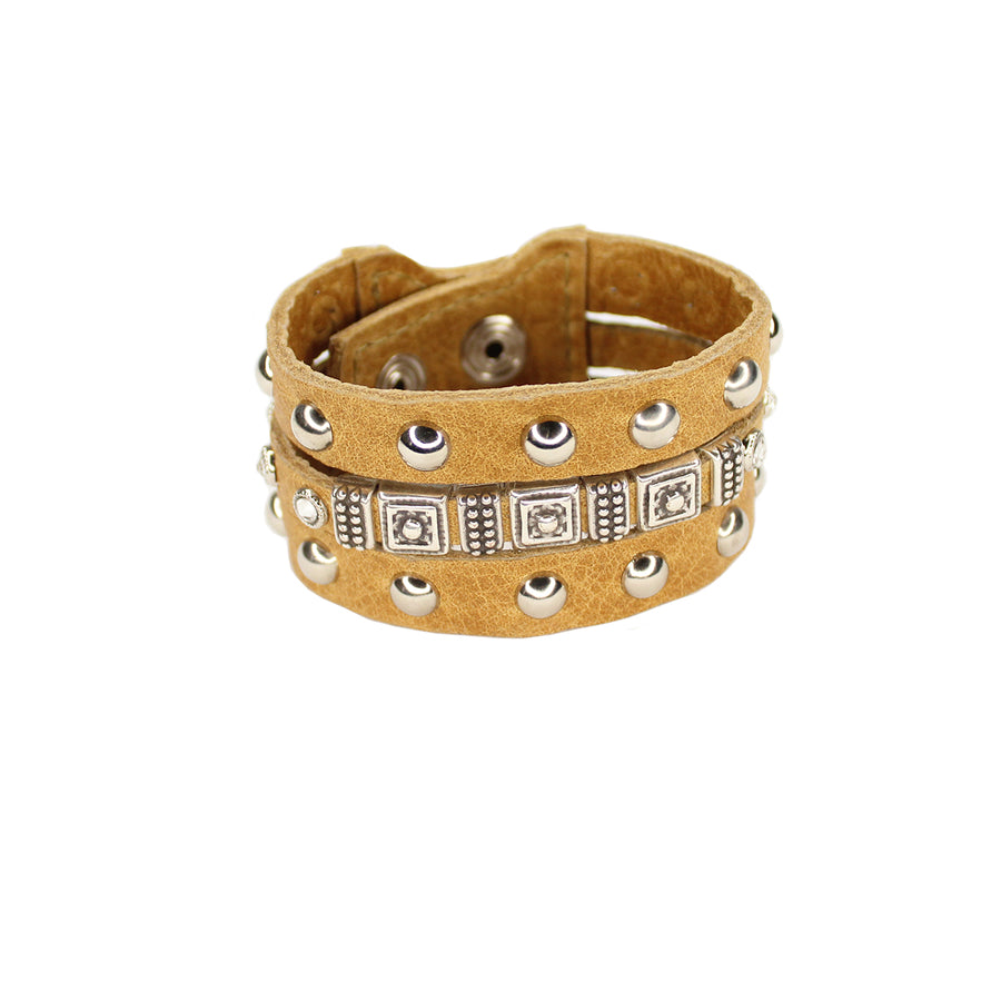 Aurelia Cuff - Tan Leather Silver Hardware - Streets Ahead