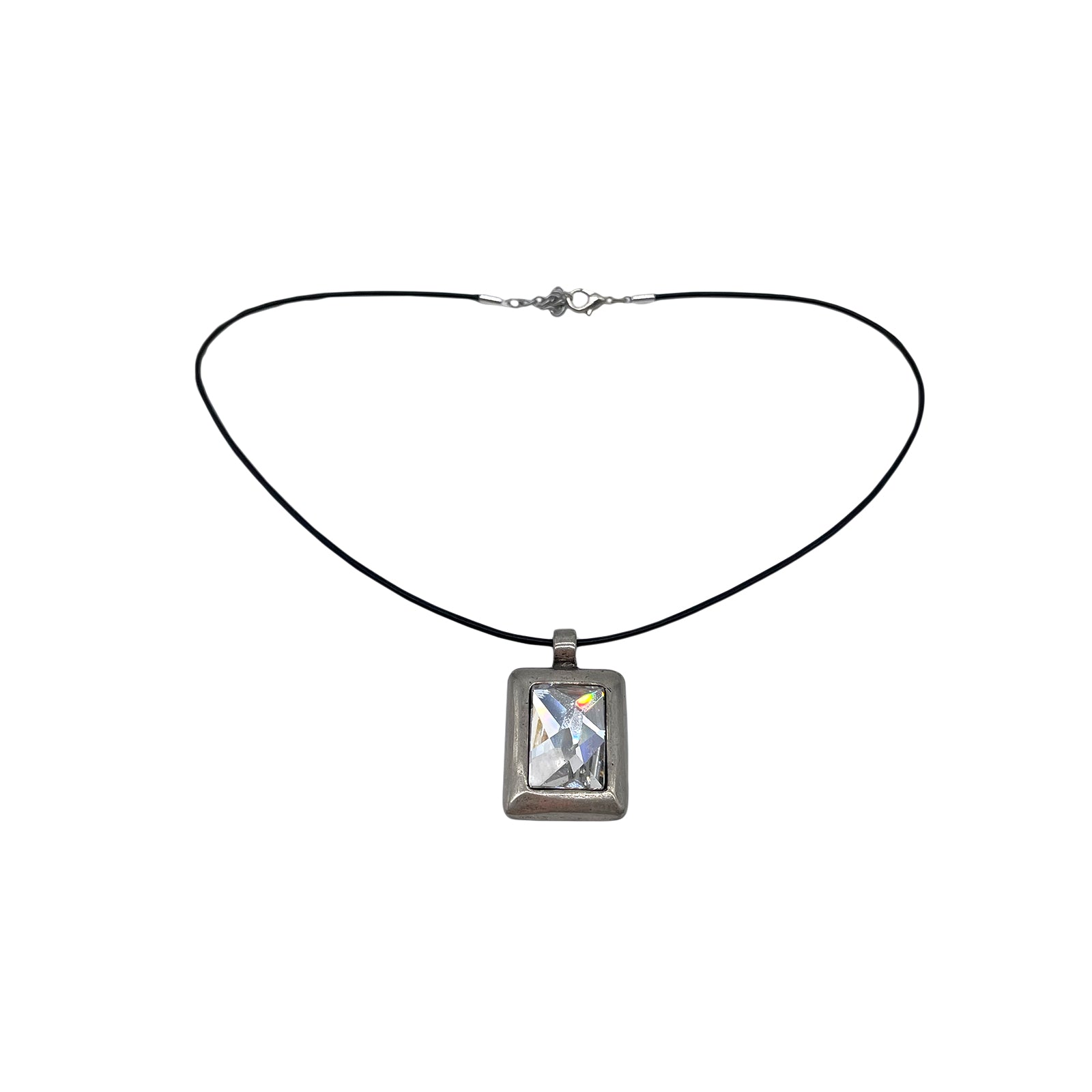 Crystal Pendant Necklace with black leather strap and large silver crystal pendant, Streets Ahead