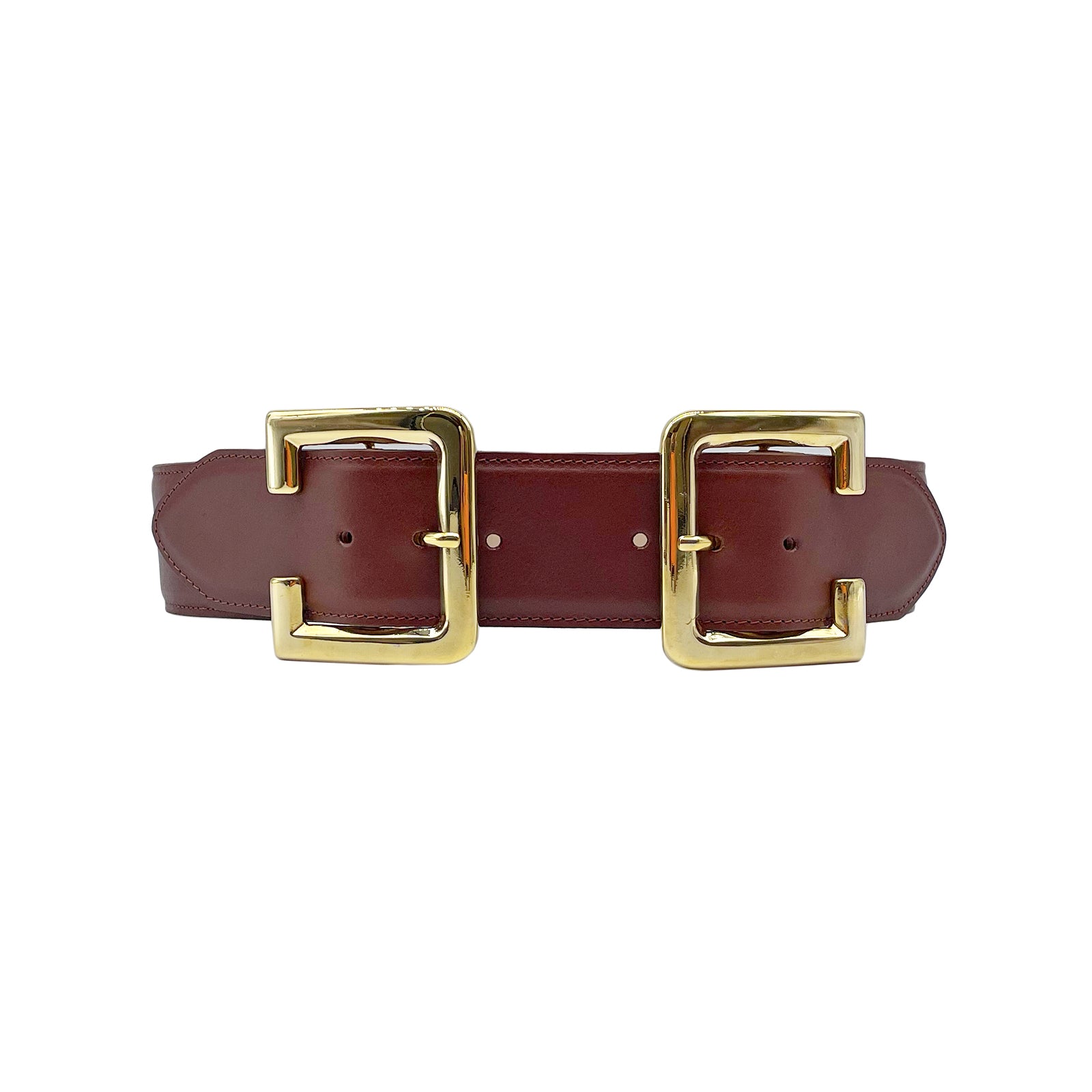 Harper Belt in smooth cognac Italian leather with gold double-buckle and feather edge, Streets Ahead