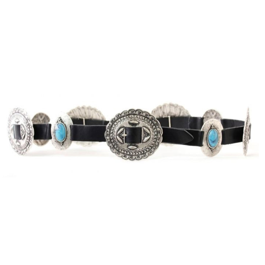 San Antonio Belt - Black Silver Conchos Turquoise - Streets Ahead