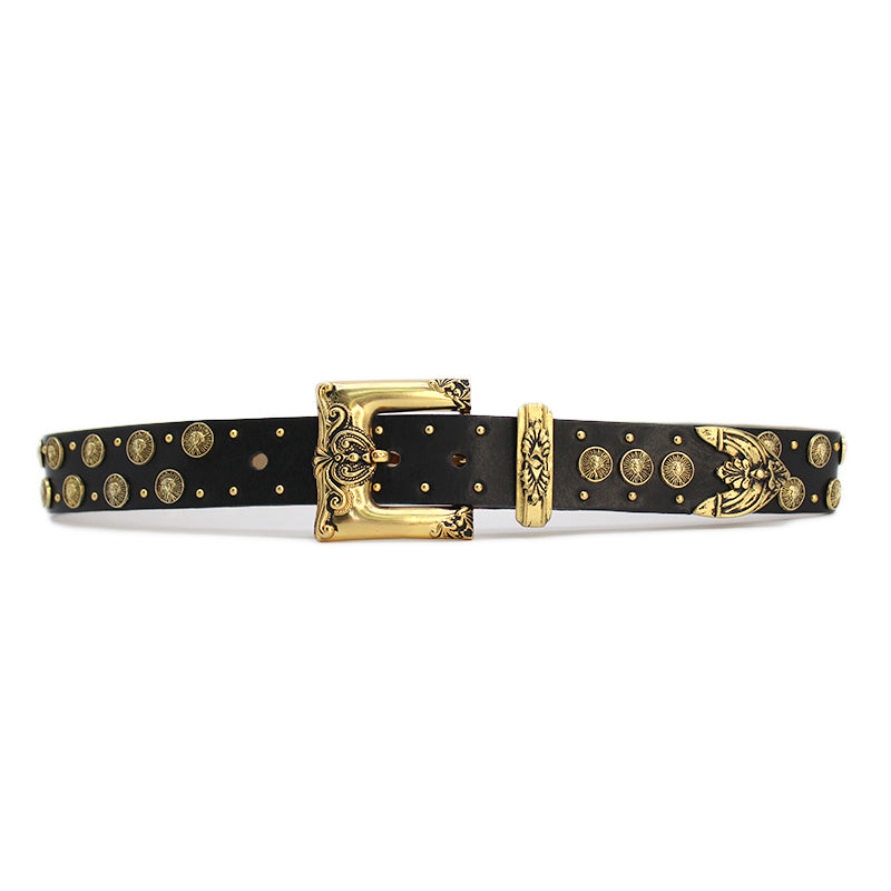 Rocky Belt - Black Leather Gold Hardware - Streets Ahead