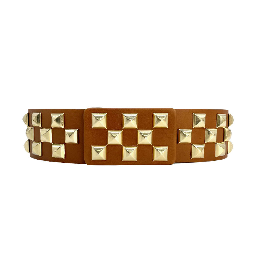 Roger - Sex And The City Roger Pyramid Belt In Tan & Gold | Streets ...