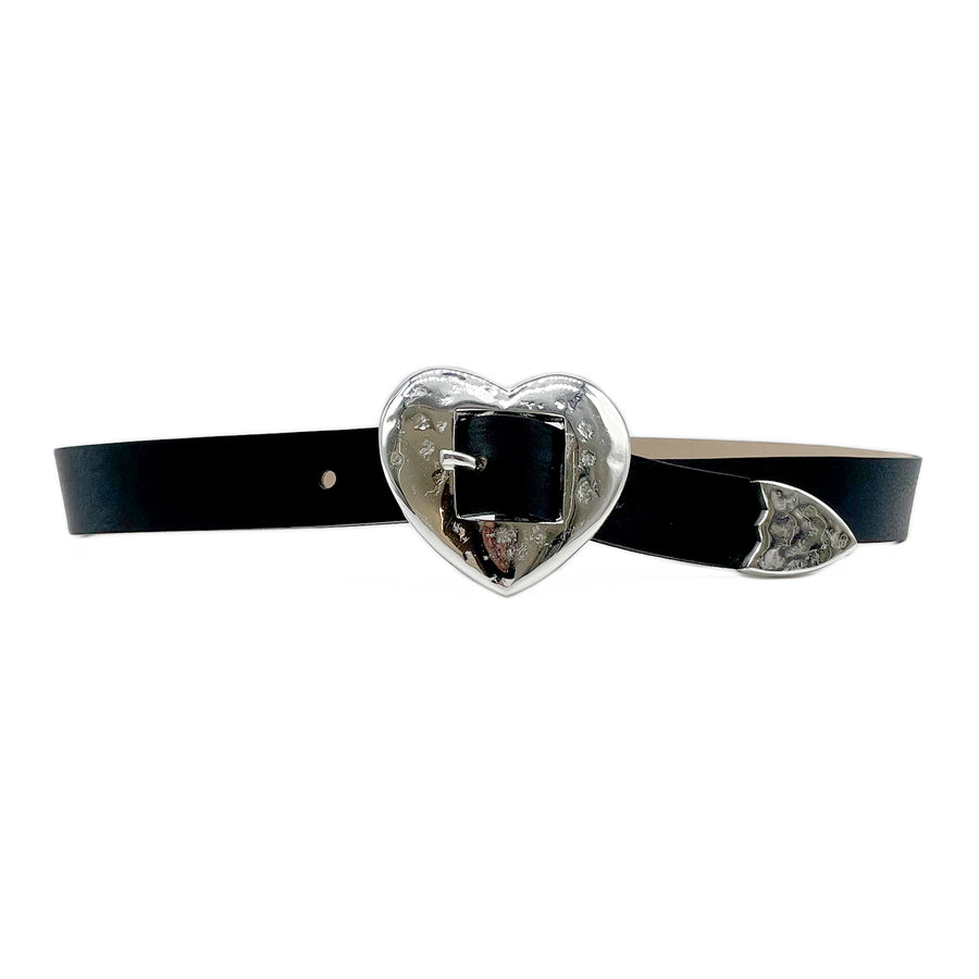 Silver Heart - Hammered Heart Buckle Belt - Streets Ahead