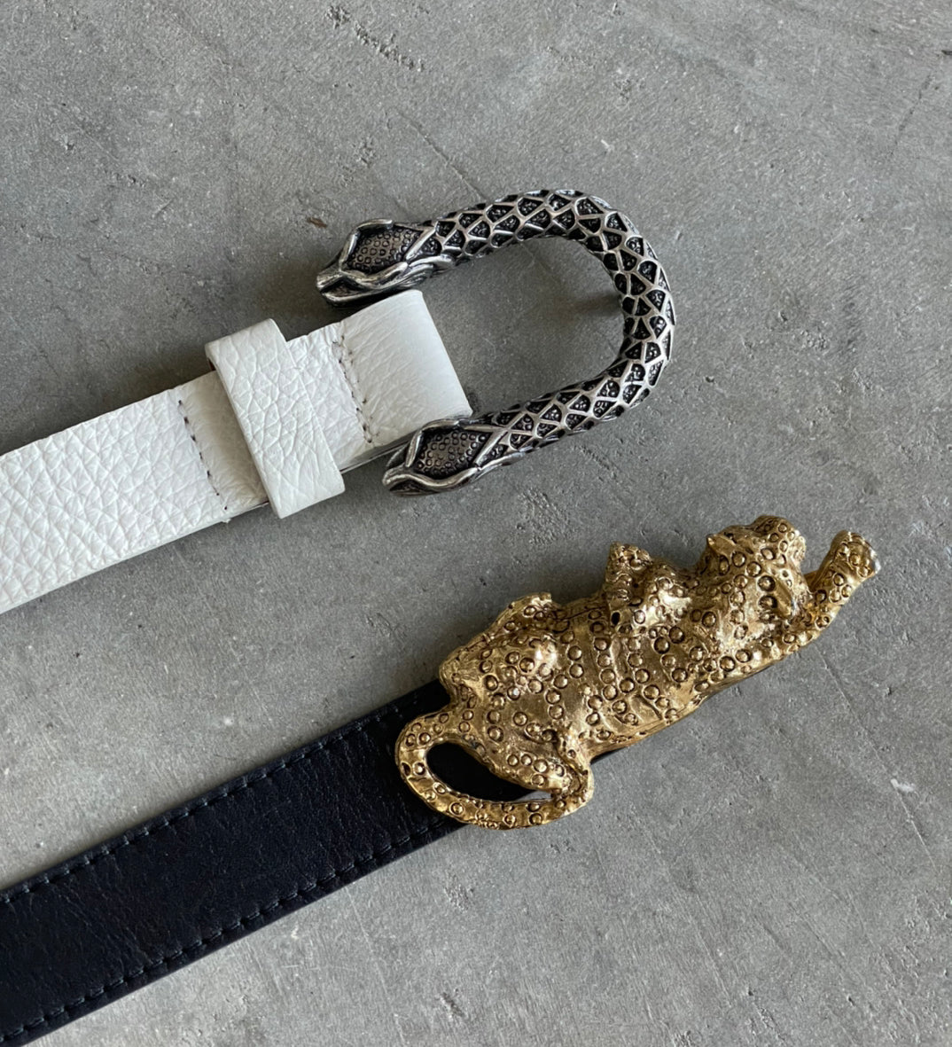 Streets Ahead Snake Belt — Italian leather belt with silver snake-head buckle, handcrafted in Los Angeles