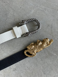 Snake Belt - Womans White Leather Belt With Silver Snake