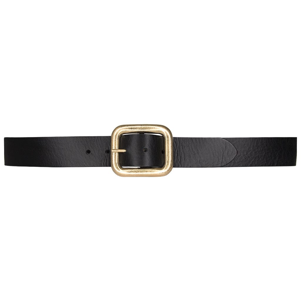 Natalia Belt in smooth black Italian leather with gold rectangular buckle, Streets Ahead