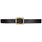 Natalia Belt in black Italian leather with 24k light gold-plated buckle, flat lay view - Streets Ahead