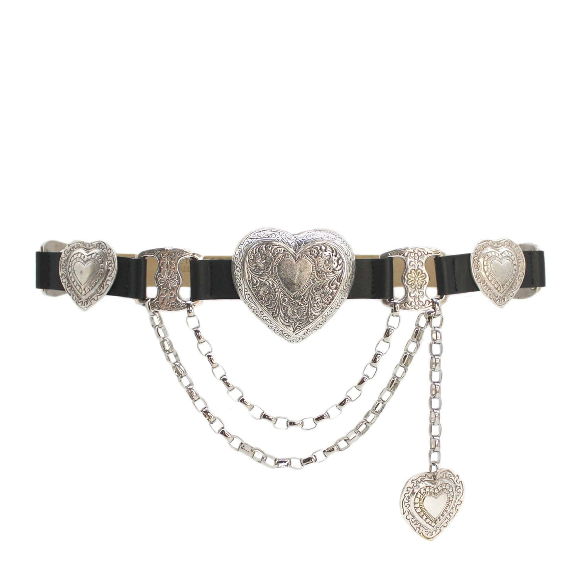 Mia Heart Belt in black Italian leather with antique silver-plated engraved heart buckle set, Streets Ahead