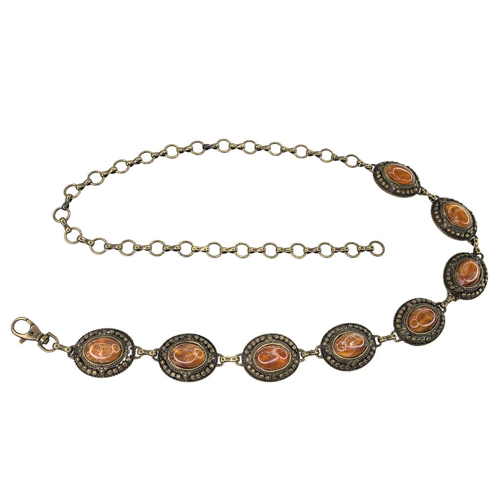 Ohana Chain Belt – Italian ornate brass-plated chain belt with amber resin stones, handcrafted in Los Angeles - Streets Ahead